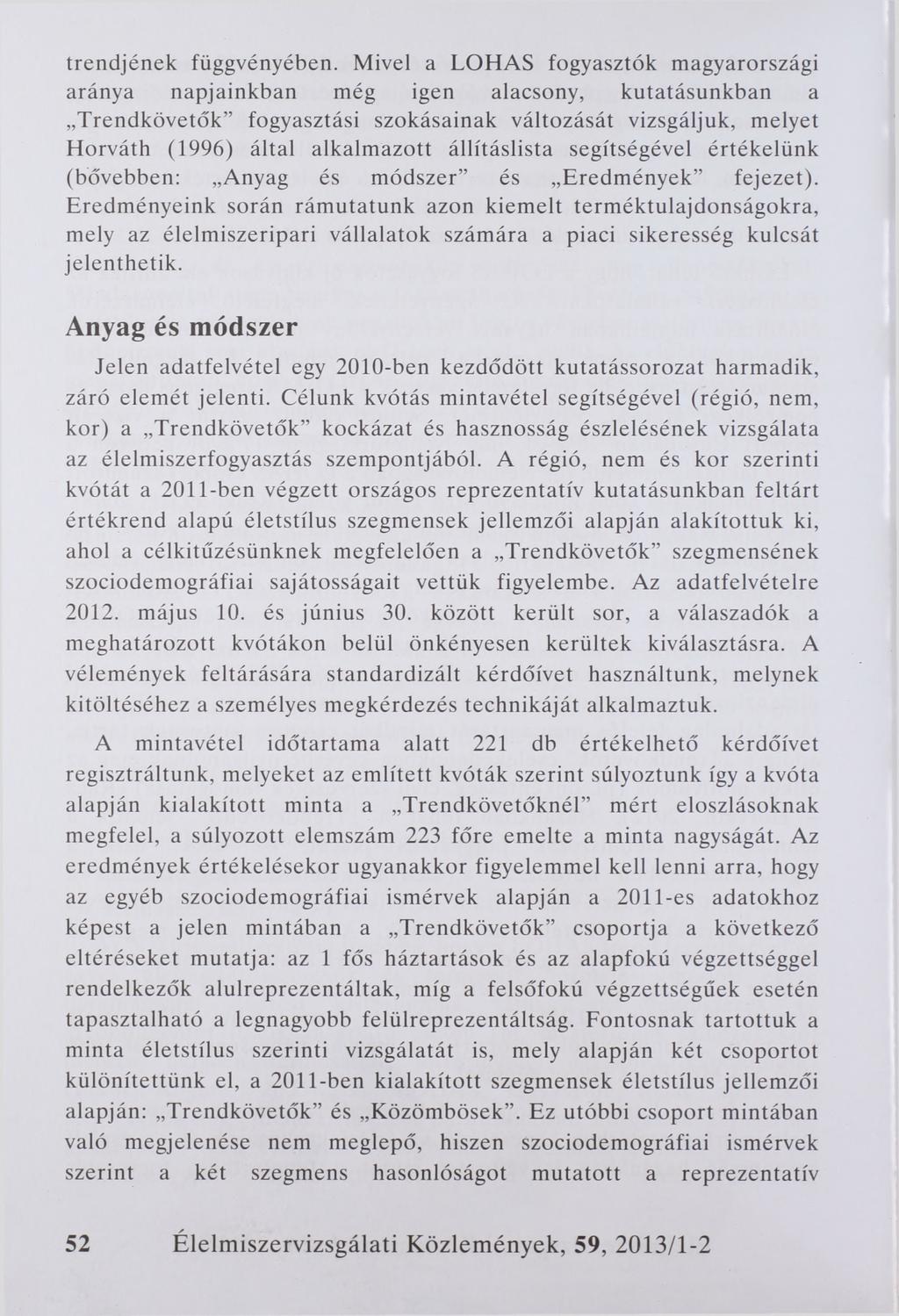 trendjének függvényében.