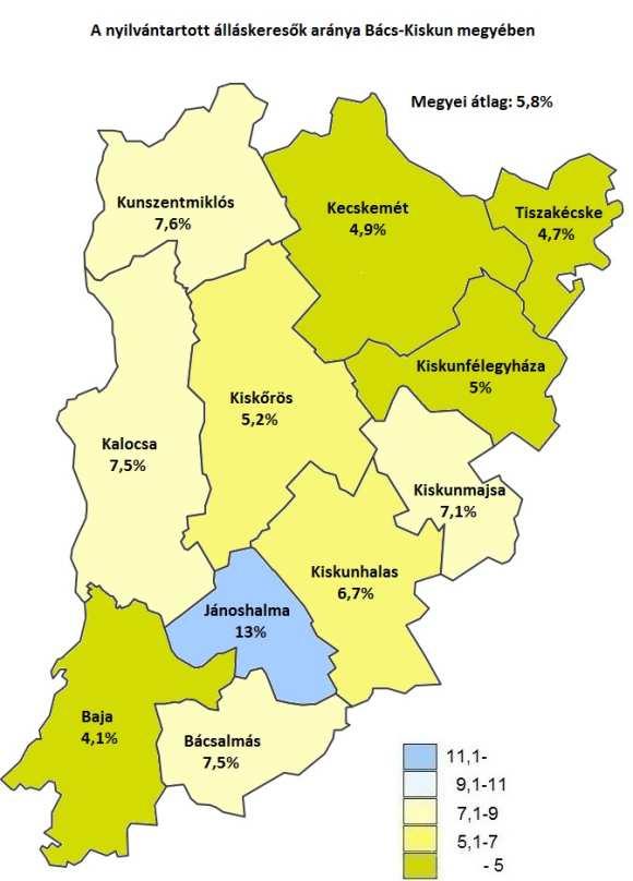 A megyei munkanélküliség jellemzői A nyilvántartott álláskeresők arányának alakulása (a gazdaságilag aktív népesség %-ában) Járás A nyilvántartott álláskeresők aránya, % a/ 2018 2017 2017 január