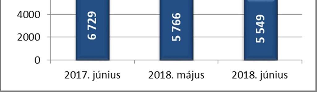 Előző év júniusához viszonyítva a férfiak létszáma 17,5%-kal, a nőké 19,1%-kal csökkent. A férfiak regisztrált állományon belüli aránya júniusban 45,8 %, míg a nőké 54,2% volt.