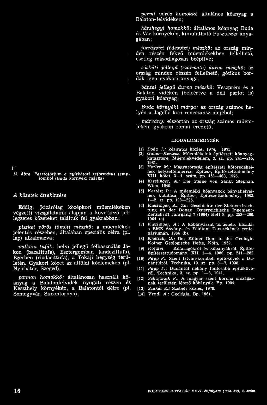 Pasztofórium a nyírbátori református templomból (Buda környéki márga) A kőzetek áttekintése Eddigi (kizárólag középkori műemlékeken végzett) vizsgálataink alapján a következő jellegzetes kőzeteket