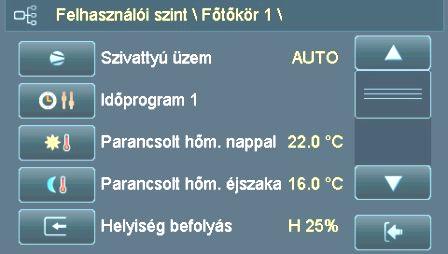 6.3.1. Menü főtıkör (Felhasználó) BS-06-03-01-00-01-BAHU A főtıkör menüben beállításokat tud végrehajtani a mindenkori főtıkörre vonatkozóan.