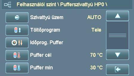 6.3.3. Menü Puffertartály (Felhasználó) BS-06-03-03-00-01-BAHU A puffertartáy HP0 menüben végre tudja hajtani a mindenkori puffermanagement beállításait.