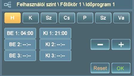 7.3. Idıprogram beállításai BS-07-03-00-00-01-BAHU Csak idıprogramban megadott idıben lehet a főtıköröket ill. a töltıszivattyúkat mőködtetni.