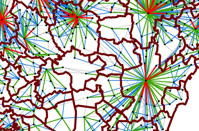 A hazai munkapiaci körzetek (LMA) lehatárolása gyek LMA-t alkotó települések domináns ingázási kapcsolatai a insz=1000