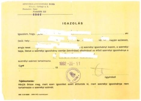 hatósági igazolvány (a lakcímigazolvány hátoldala) hatósági