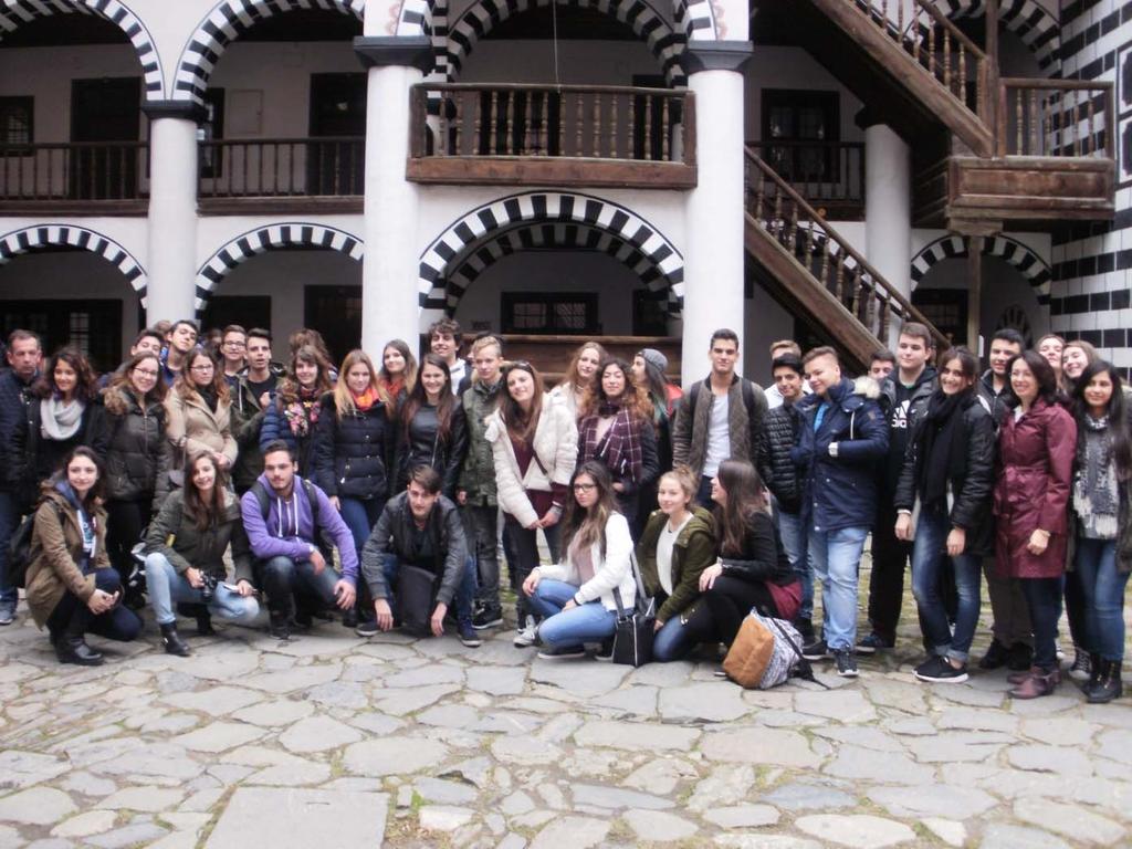Our next mobility: 6th 11th November 2016. in Sofia, Bulgaria/ A következő mobilitásunk Szófiában, Bulgáriában volt 2016.11.6 11 ig The participants in front of the Rila Monastery//A résztvevőkről készült kép a rilai kolostor előtt.