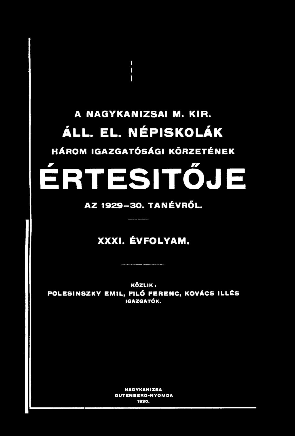 1929-30. TANÉVRŐL. XXXI. ÉVFOLYAM.