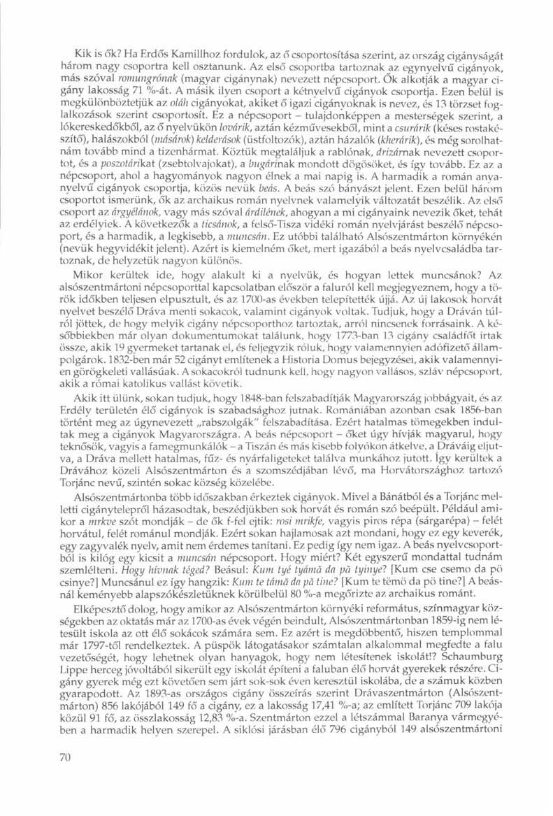 Kik is ők? Ha Erdős Kamillhoz fordulok, az ő csoportosítása szerint, az ország cigányságát három nagy csoportra kell osztanunk.