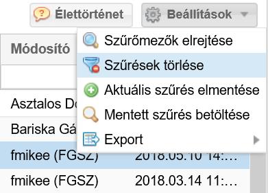 A szűrőkifejezést törölni a mezőben megjelenő x gombbal lehet.