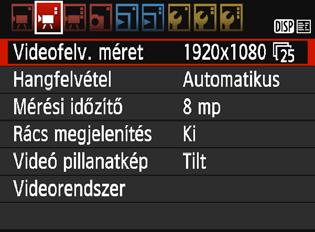 3 A menüfunkciók beállításai [k2] A videofelvétel mérete Beállíthatja a videofelvétel méretét (képméret és képfrekvencia). Ezzel kapcsolatban részletes információt a 166. oldalon olvashat.