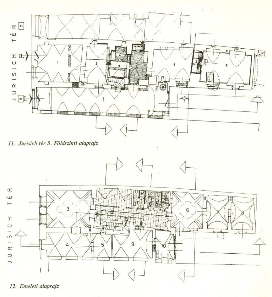 JURISICS TÉR 5., LAURONGEN-HÁZ 1659-1669: Svetics András városbíró tulajdona 1913-1927: lapostetejű padlástér; 1945 u.