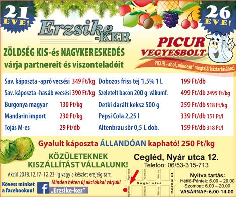 00 Kossuth Gimnázium Vegyeskarának hangversenye (Szent Kereszt Plébániatemplom) December 23. vasárnap (Szabadság tér) 14.00 Buborék Zenekar gyermekkoncert 15.