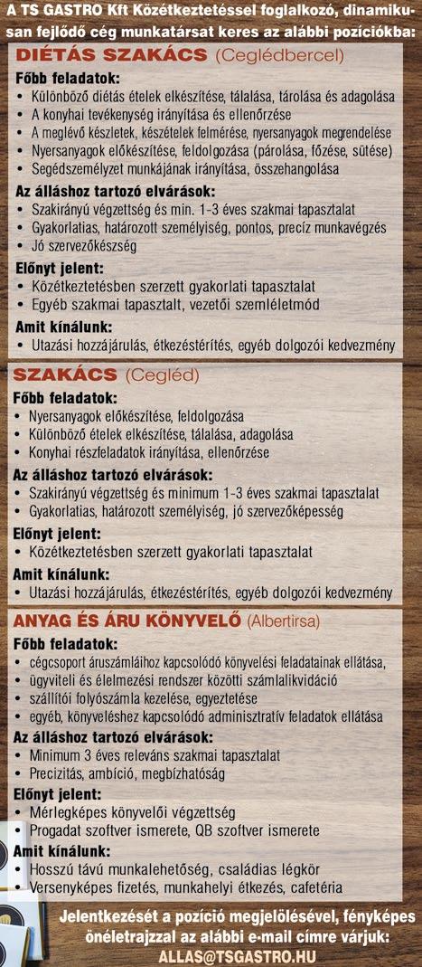 2 GYAKORLATTAL rendelkező pénzügyi adminisztrátor munkakörbe leinformálható munkatársat keresünk. Jelentkezni: cseresznye2018@gmail.com önéletrajzban.