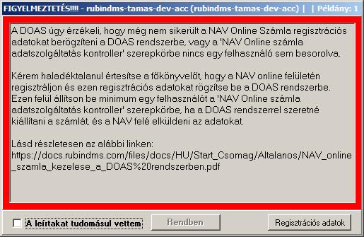 4 Számlázáskor figyelmeztetés, ha hiányoznak a NAV online számla beállítások 2018.07.