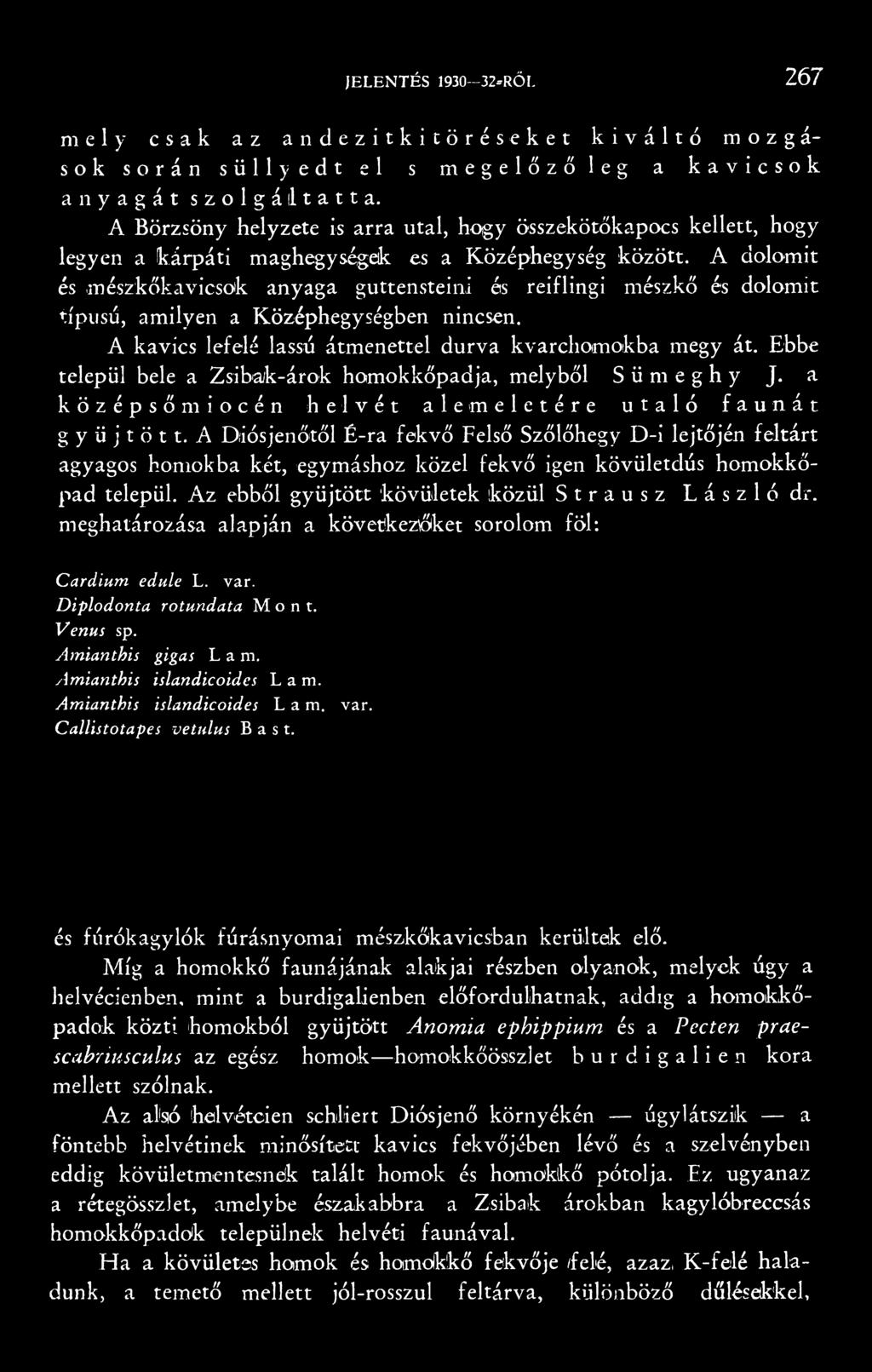 A Díiósjenőtől É-ra fekvő Felső Szőlőhegy D-i lejtőjén feltárt agyagos homokba két, egymáshoz közel fekvő igen kövületdús homokkőpad települ. Az ebből gyűjtött kövületek közül Strausz László dr.