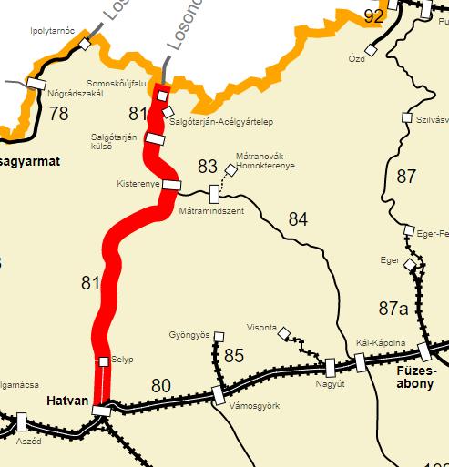 33. ábra Hatvan Somoskőújfalu-vasútvonal Forrás: Magyarország vasúti térképe Hatvan Somoskőújfalu-vasútvonal - kivonat A szolgálati helyet a 2016/2017.