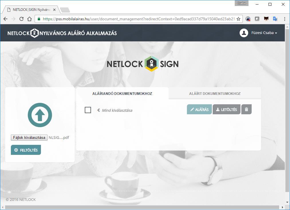 A NETLOCK SIGN Business aláíróportál jobb oldalán két fül alá rendezve vannak csoportosítva a dokumentumok.