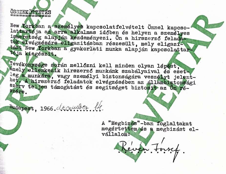 Tömpe István A III/I-1 Osztály 1964-ben ismét titkos kapcsolatot létesít Révésszel és információszerzésre használja fel. 1966.