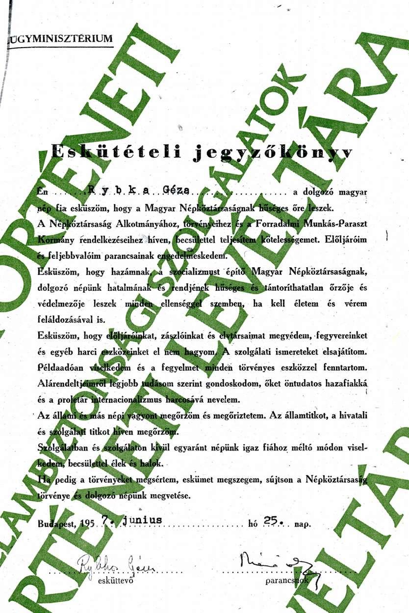 Rybka Géza eskütételi