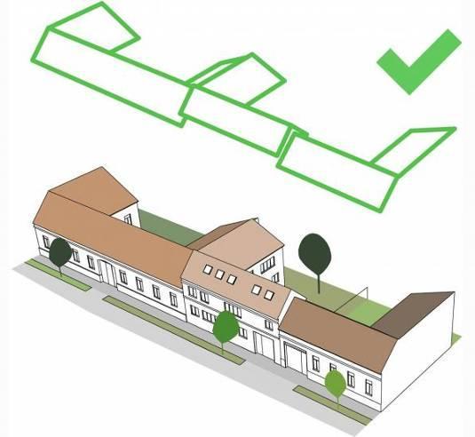 A megmozgatott tetőforma nem illeszkedik az amúgy nyugodt utcaképhez.