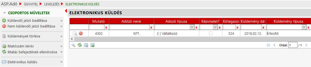 A jelző értékét a program automatikusan állítja az Adózók adati táblában található Elektronikusan küldhető-e?