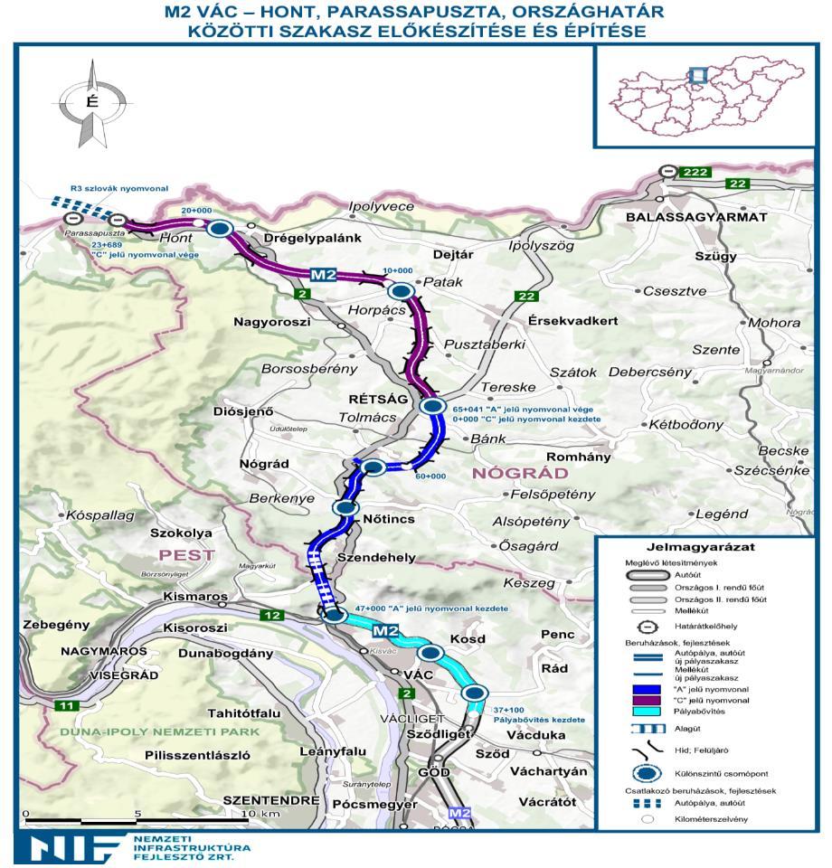 M2 (HU) R3 (SK) M2 gyorsforgalmi út Vác Hont-Parassapuszta, országhatár szakasz előkészítése A projekt műszaki tartalma: Váctól az országhatárig terjedő kb.
