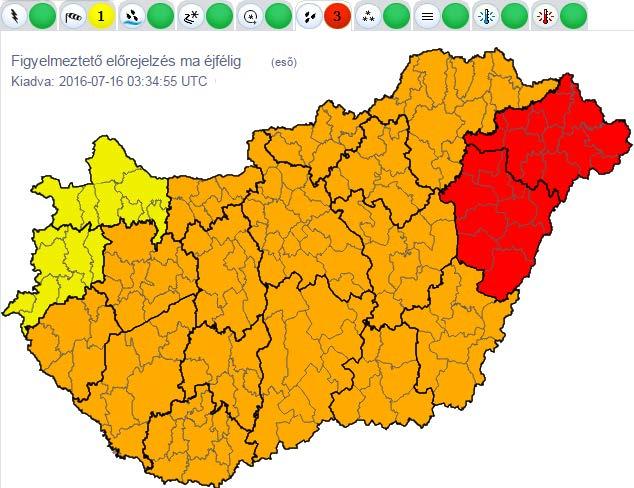 12 Nagy mennyiségű esőre (>2 mm) és hóra (>5 cm) kiadott elsőfokú figyelmeztetések havi eloszlása 216- ban 1 8 Esetszám 6 4 2 9 3 1 6 4 4 3 3 2 1 1 1 1 JAN FEB MÁRC ÁPR MÁJ JÚN JÚL AUG SZEPTOKT NOV