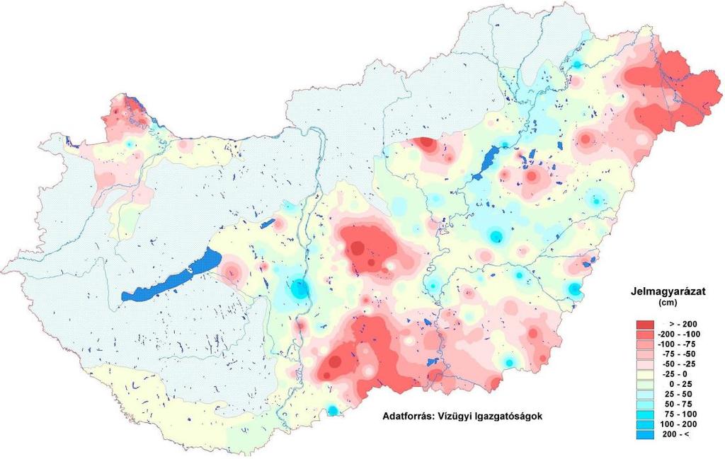 TALAJVÍZSZINTEK 67 218. február 89. ábra: A talajvízszintek terep alatti mélysége a 218. február havi középértékek alapján 45 9. ábra: Az 1971-2.