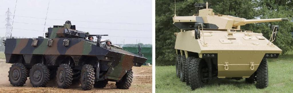 - a 30 mm űrméretű Bushmaster gépágyú, - nem APC vagy IFV változatok felszerelhetők 90 mm űrméret feletti löveggel. 3.16. ábra, VBCI és VBCI II harcjárművek.