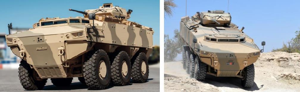 3.10 A török fejlesztésű FNSS és Ejder kerekes harcjárművek Az FNSS Pars 8x8 AFV 2005-ben lett bemutatva és 2014-ig 52 eszköz került a török hadsereg állományába, 257 harcjárművet rendelt Malajzia,