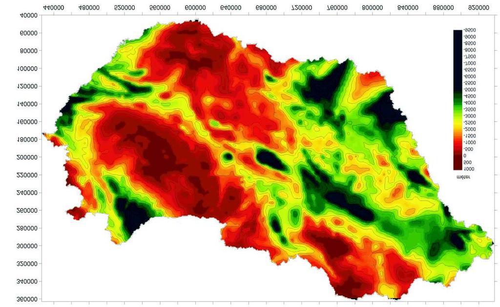290 KISS János: A gravitációs és mágneses anomáliák átfogó értelmezése a Kárpát Pannon-régióban 17. ábra. Prekainozoos medencealjzat mélységtérkép (KILÉNYI & SEFARA 1991) Figure 17.