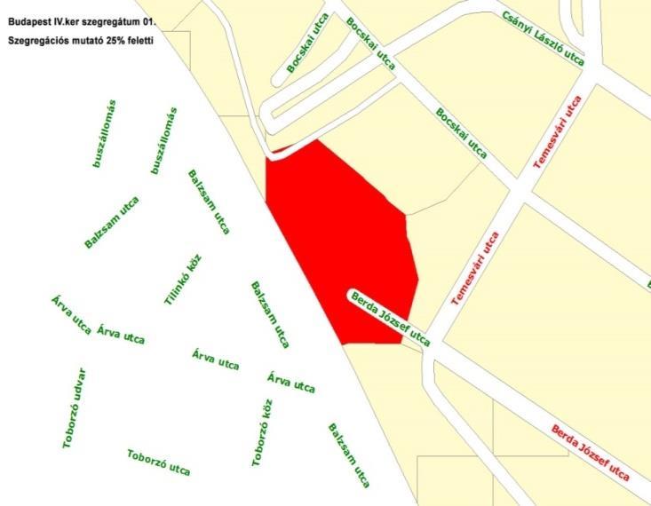 ábra: Újpest szegregátumai a KSH 2011-es népszámlálási adatai alapján Forrás: KSH kartogram A fentiek alapján a KSH a 2011-es Népszámlálás adatai alapján több, kisebb lélekszámú, illetve nem releváns