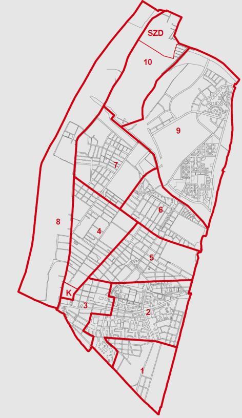 7. ábra: A koncepció településszerkezeti egységeinek területi eloszlása Forrás: Újpest Városfejlesztési Koncepciója (2008) 1. déli iparváros 2. központi lakótelepek 3. városközpont és környezete 4.