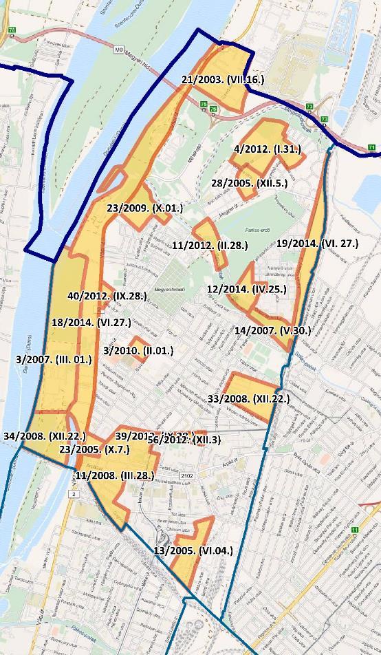 20. ábra: A hatályos SZT-k Az UKVSZ alátámasztó munkarésze rögzíti a hatályos városfejlesztési koncepcióval való összefüggéseket.
