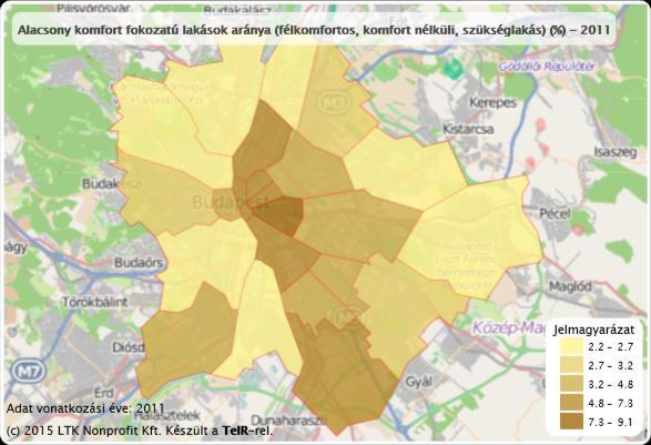 Az növekvő tendencia a lakások más célú hasznosítása illetve bérleteztetése iránti egyre nagyobb keresletet mutatja. 43. ábra 1000 lakosra jutó lakások száma (db) Forrás: TEIR 44.