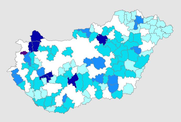 35. ábra: Az infrastrukturális tőke felhalmozási szintjének térbeli vonatkozásai Legmagasabb (1) Magas (7) Átlagos (14) Alacsony (48) Legalacsonyabb (36) Forrás: TeIR adatbázis alapján saját