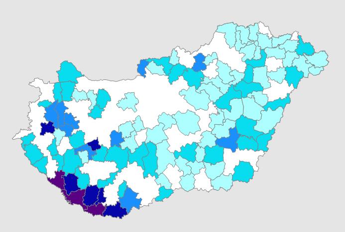 36. ábra: A természeti tőke felhalmozási szintjének térbeli vonatkozásai Legmagasabb (3) Magas (6) Átlagos (10) Alacsony (37) Legalacsonyabb (50) Forrás: TeIR adatbázis alapján saját szerkesztés A