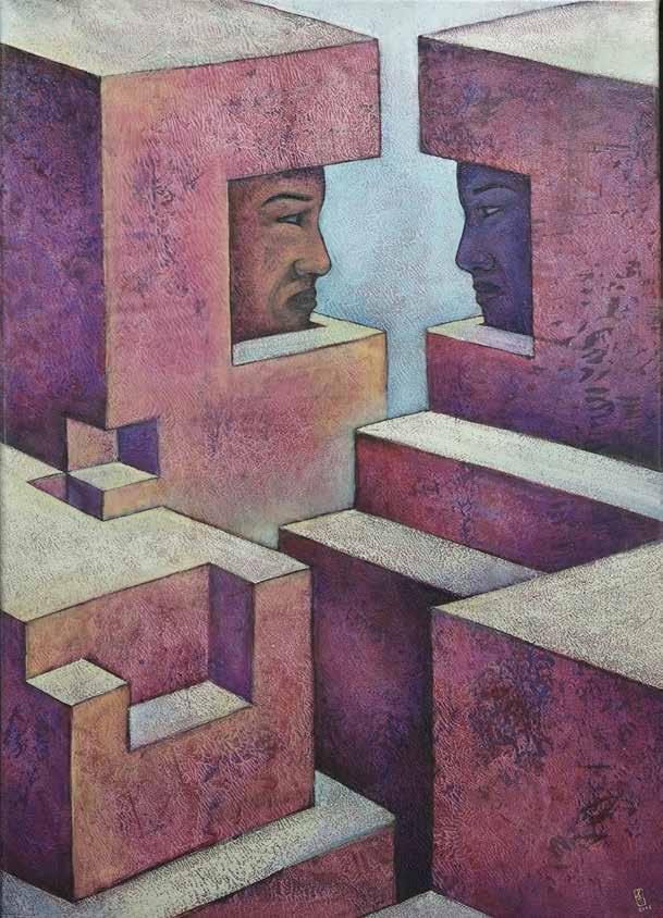 111. tétel SZURCSIK JÓZSEF (1959- ) Lila alakok 70x50 cm