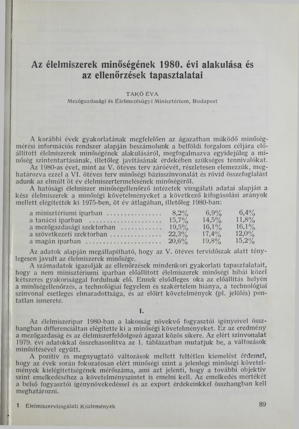 Az élelmiszerek minőségének 1980.