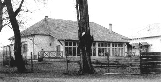 Pristyák Erika 1. kép. Az egykori iskola Benkőbokorban, ma a Joób Olivér Szeretetintézmény. Előtérben: egykoron a tanyaképet is meghatározó jegenye-fasor néhány megmaradt példánya.