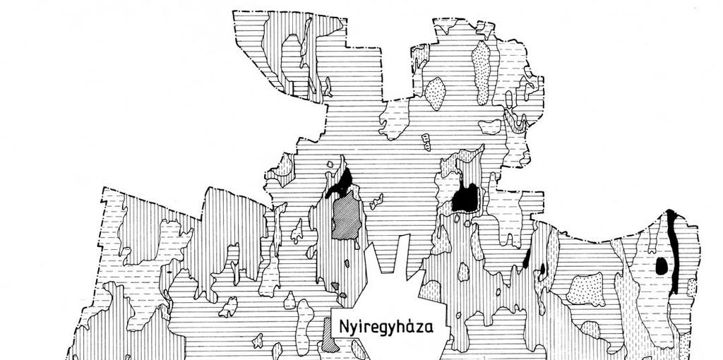 A szlovák telepesek kultúrtáj- és gazdaságfejlesztő tevékenysége Nyíregyházán (18-19. század) Nyíregyháza talajai (Borsy Z. nyomán).