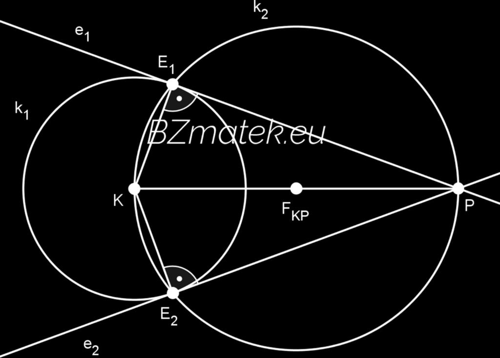 A körre nem illeszkedő külső P ponton át húzható érintők egyenlete: Első lépés: Meghatározzuk a KP szakasz, mint átmérő fölé rajzolt Thalesz kör egyenletét.