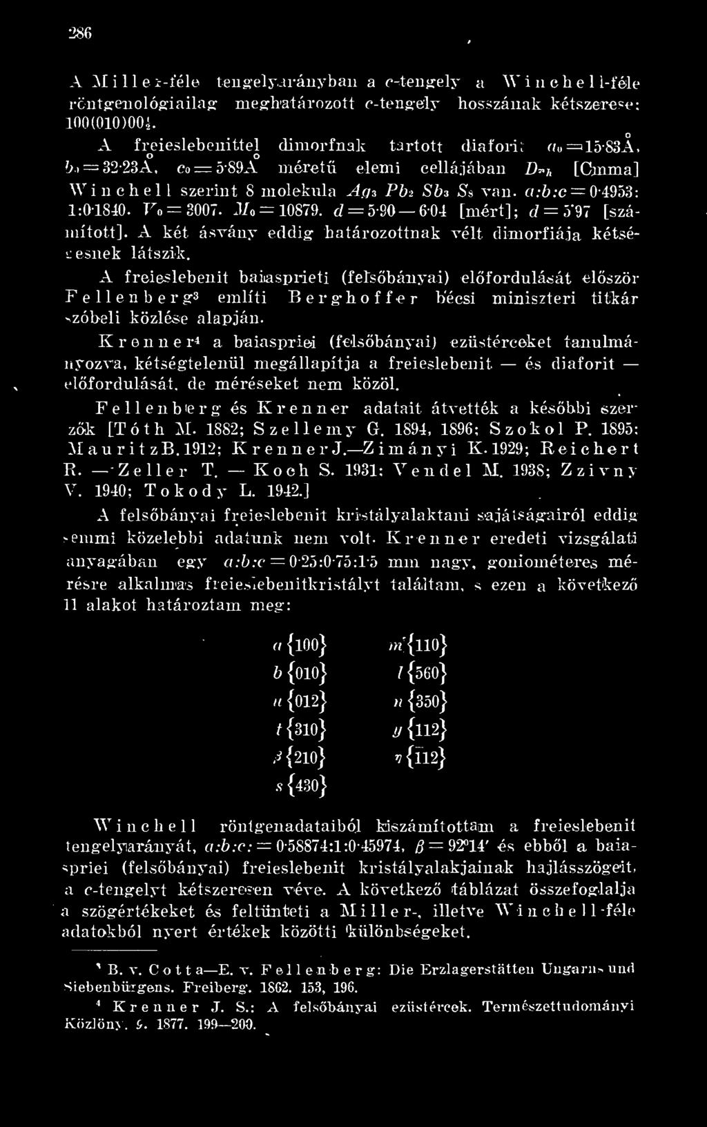 Vo = 3007. M 0 = 10879. d = 590 604 [mért]; d = 5*97 [számított]. A két ásvány eddig határozottnak vélt dknorfiája kétségesnek látszik.