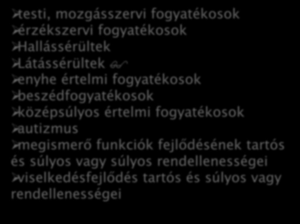 Hallássérültek Látássérültek enyhe értelmi fogyatékosok