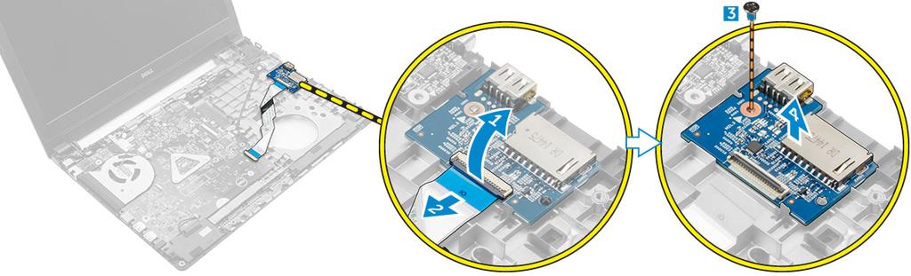 Az USB panel beszerelése 1 Helyezze az USB panelt a számítógépen lévő foglalatába. 2 Húzza meg a csavart, amely az USB panelt a számítógéphez rögzíti.