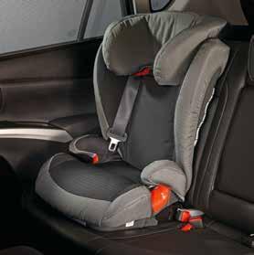 The headrest height can be adjusted to 11 different positions and the backrest to the angle of the vehicle seat.