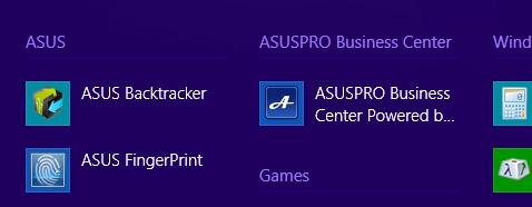 ASUSPRO Business Center Az ASUSPRO Business Center egy alkalmazásközpont, amely néhány exkluzív ASUS alkalmazást és az Intel Small Business Advantage (SBA) lehetőséget tartalmazza, ami javítja a
