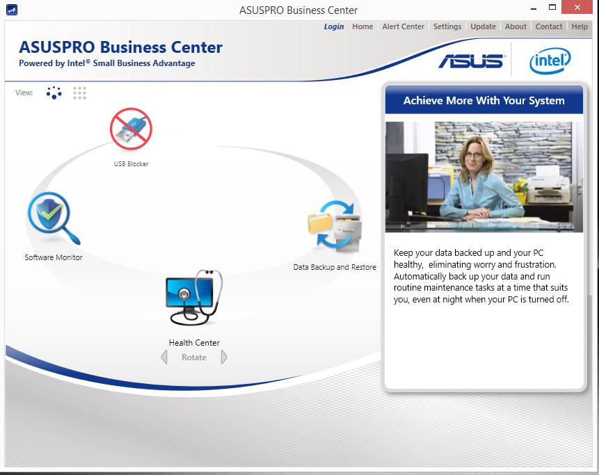 ASUSPRO Business Center kezdőlap menülehetőségek Kattintson