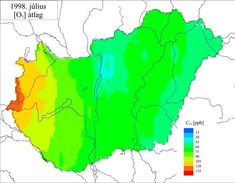 Ózon terjedési modellszámítások EULER modell Átlagos