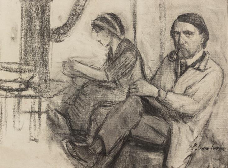 Klimó István (Érsekújvár, 1887 Budapest, 1967) Feleségemmel Szén, papír